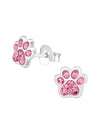 Silver Paw Print Stud Earrings - Crystal - Light Rose