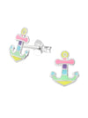 Silver Anchor Stud Earrings - Epoxy - Pastel Rainbow