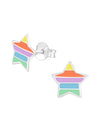 Silver Star Stud Earrings - Epoxy - Rainbow