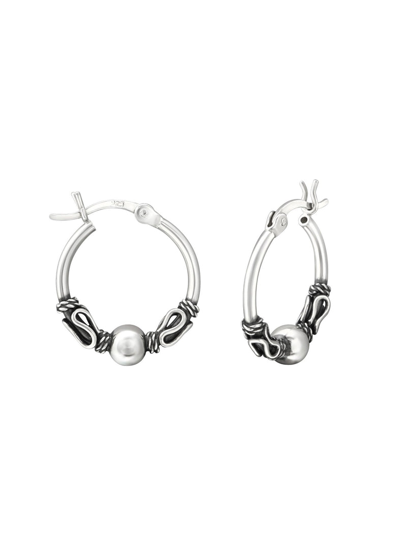 Silver Bali Hoop Earrings 16mm Oxidized