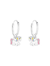 Silver Hanging Unicorn Huggies Earrings - Epoxy