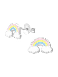 Silver Rainbow Stud Earrings - Epoxy - Pastel