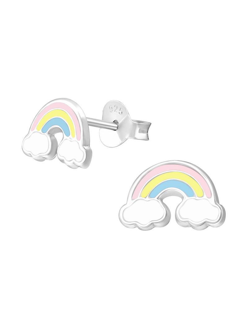 Silver Rainbow Stud Earrings - Epoxy - Pastel