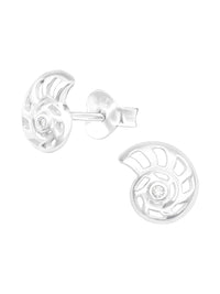 Silver Shell Stud Earrings - CZ Crystal