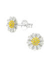 Silver Flower Stud Earrings - Yellow