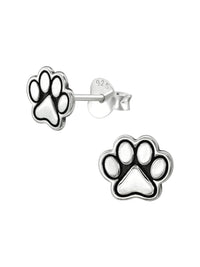 Silver Paw Print Stud Earrings - Oxidized