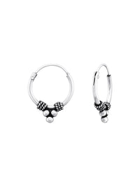 Silver Bali Hoop Earrings 12mm Oxidized - 39971