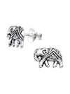 Silver Elephant Stud Earrings - Oxidized