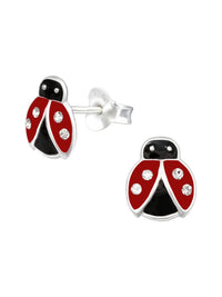 Silver Ladybug Stud Earrings - Epoxy