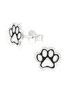 Silver Paw Print Stud Earrings - Epoxy - Black