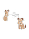 Silver Dog Stud Earrings - Epoxy - Brown