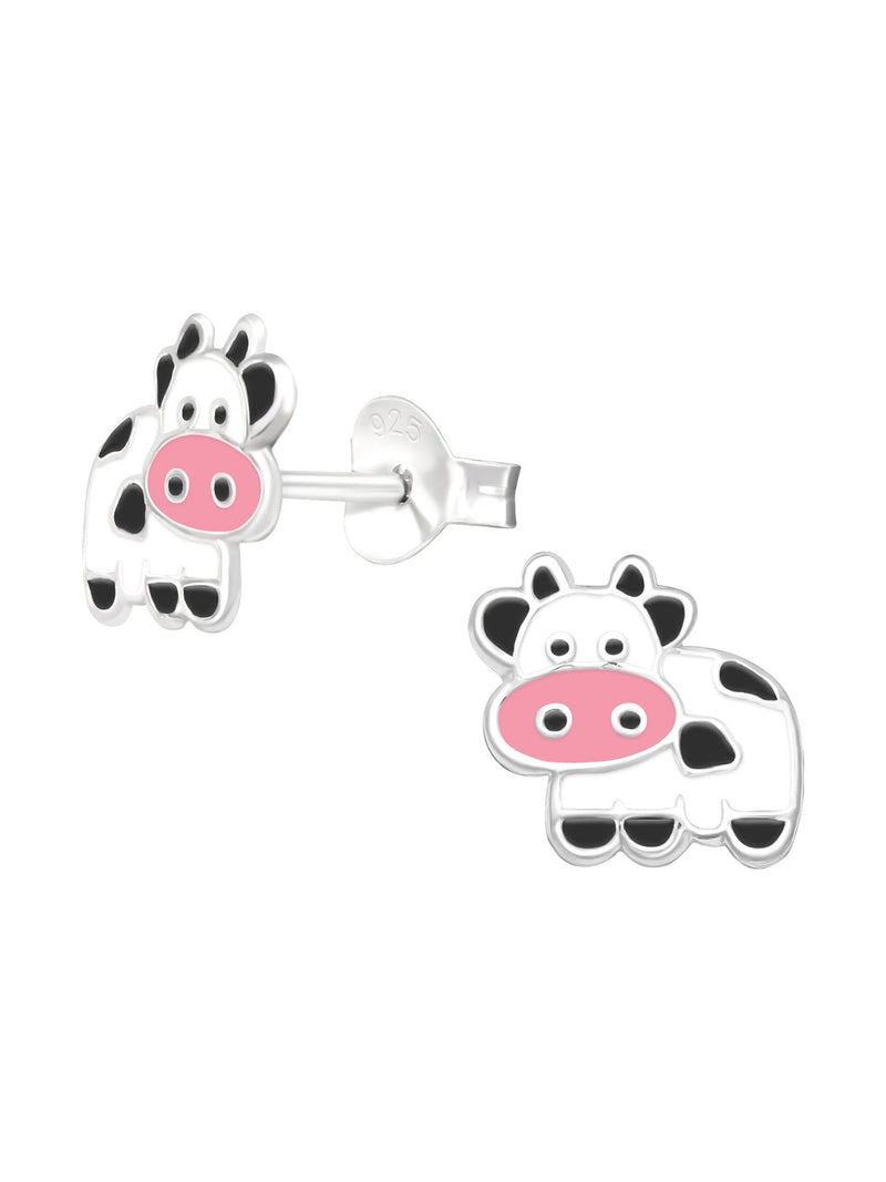 Silver Cow Stud Earrings - Epoxy