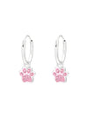 Silver Hanging Paw Print Huggies - Crystal - Light Rose