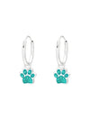 Silver Hanging Paw Print Huggies - Crystal - Blue Ziron