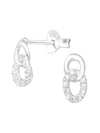 Silver Circle Links Stud Earrings - CZ Crystal