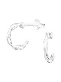 Silver Twisted Half Hoop Stud Earrings