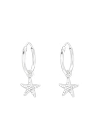 Silver Hanging Starfish Huggies Earrings