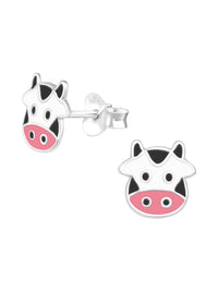 Silver Cow Stud Earrings - Epoxy