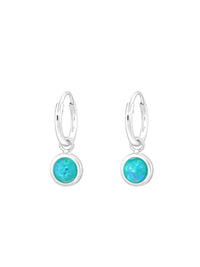 Silver Hanging Opal Huggies Earrings - Mint Opal