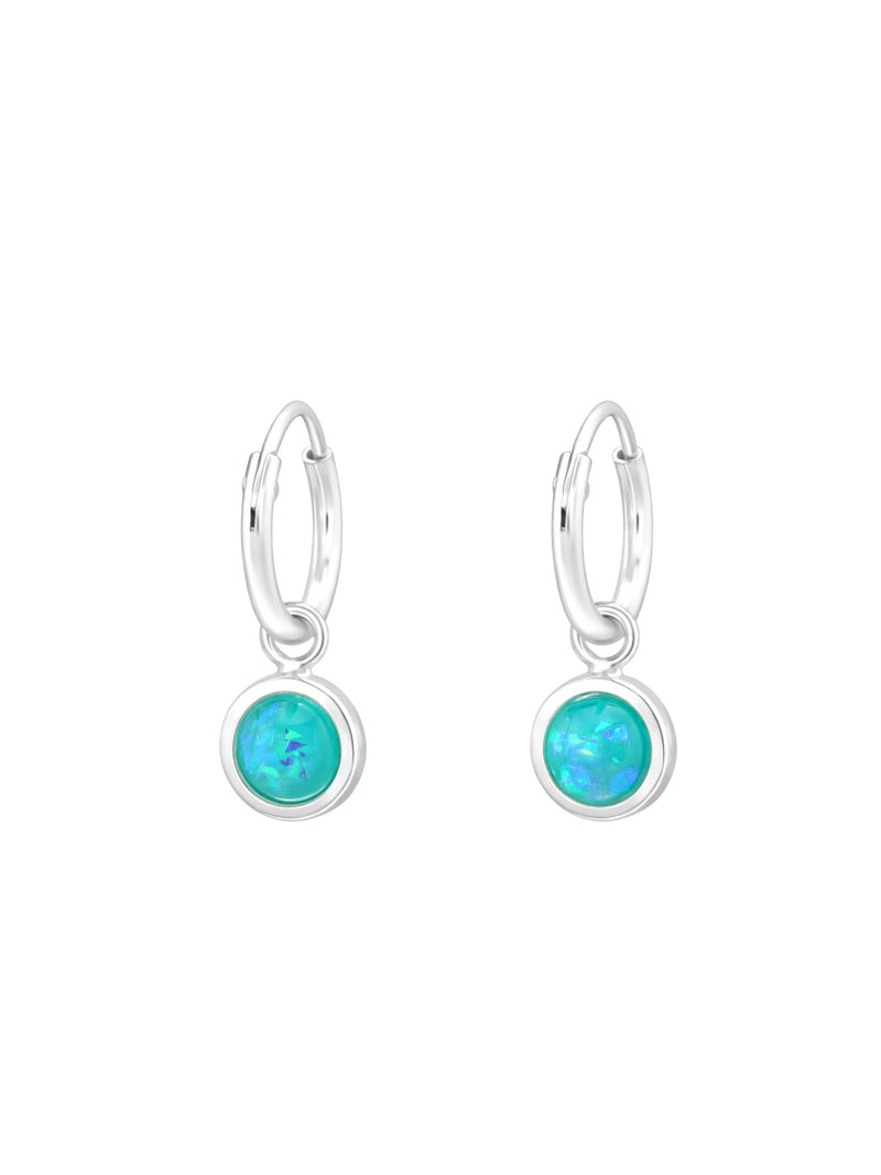 Silver Hanging Opal Huggies Earrings - Mint Opal