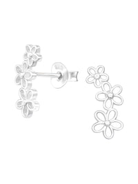 Silver Flower Trio Stud Earrings