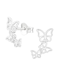 Silver Butterfly Trio Stud Earrings