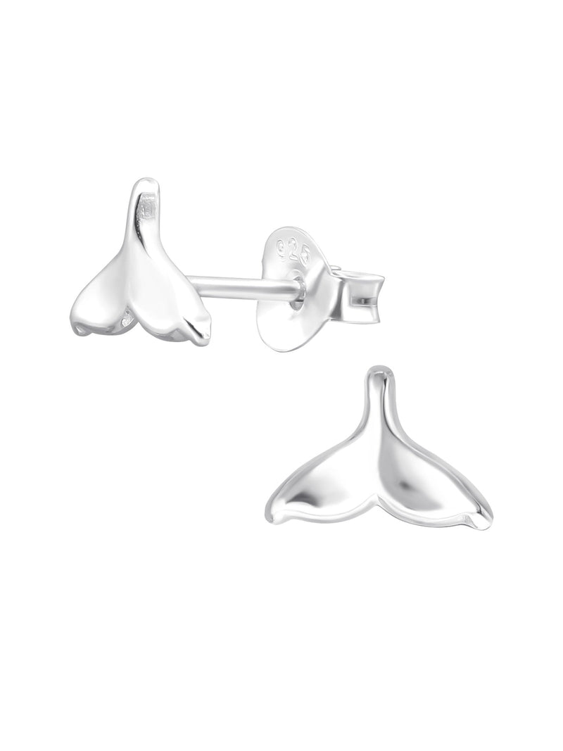 Silver Whale's Tail Stud Earrings