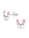 Silver French Bulldog Stud Earrings - Epoxy - Pink