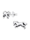 Silver Running Horse Stud Earrings - Oxidized