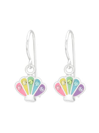 Silver Clam Shell Hook Earrings - Crystal and Epoxy - Pastel