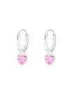 Silver Ear Huggies with Hanging Heart - Pink