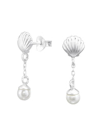 Silver Shell Stud Earrings - Pearl