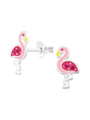 Silver Flamingo Stud Earrings - Crystal and Epoxy - Multi Pink