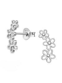 Silver Flowers Stud Earrings