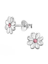 Silver Flower Stud Earrings - Crystal - Light Rose