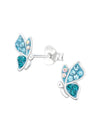 Silver Butterfly Stud Earrings - Crystal - Blue