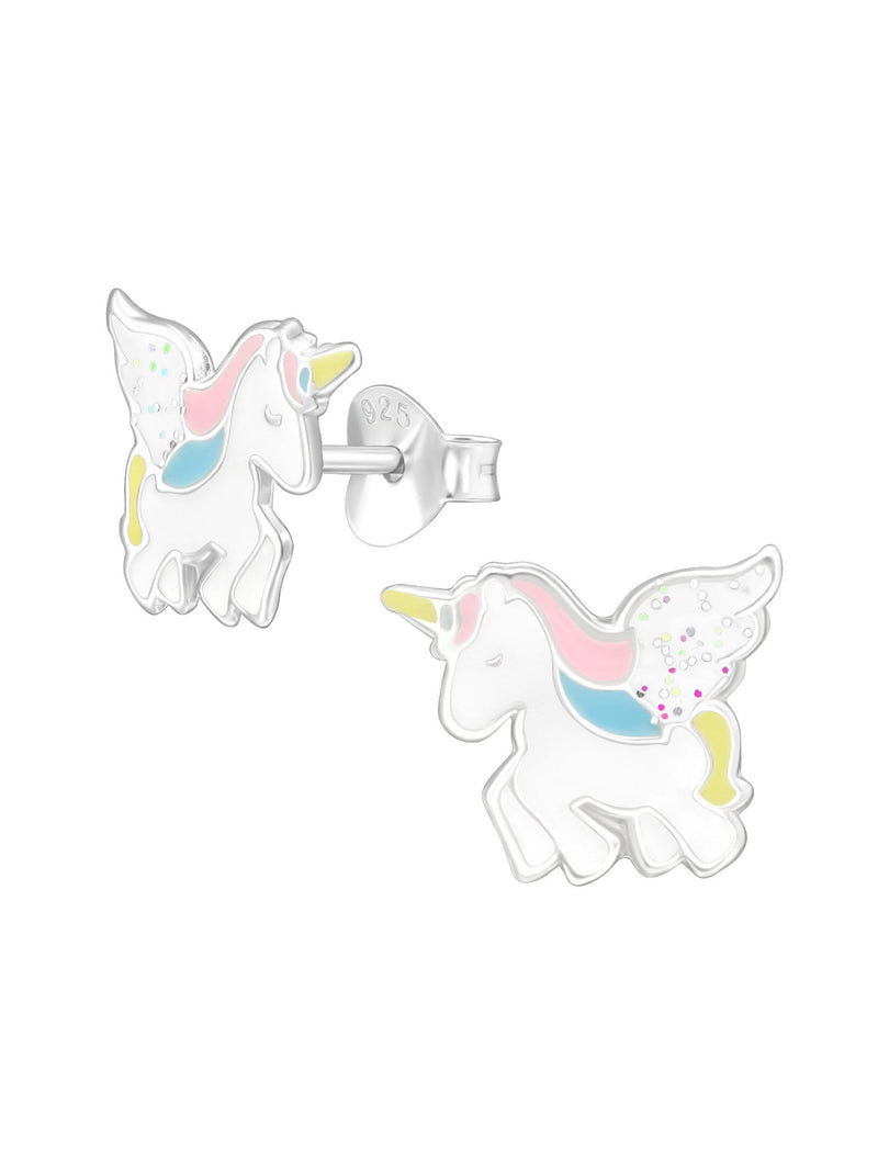 Silver Unicorn Stud Earrings - Epoxy - Pastel