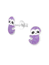 Silver Sloth Stud Earrings - Epoxy - Purple