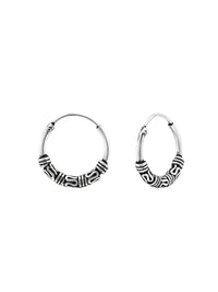 Silver Bali Hoop Earrings 14mm Oxidized