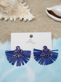 Glitzy Raffia & Rhinestone Earrings - Royal Blue