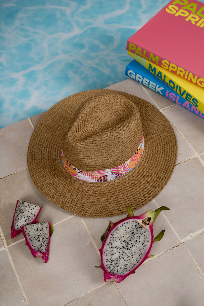 Fedora Sun Hat - Saint Tropez - Abstract Pink Palm Leaves