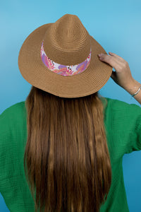 Fedora Sun Hat - Saint Tropez - Abstract Pink Palm Leaves