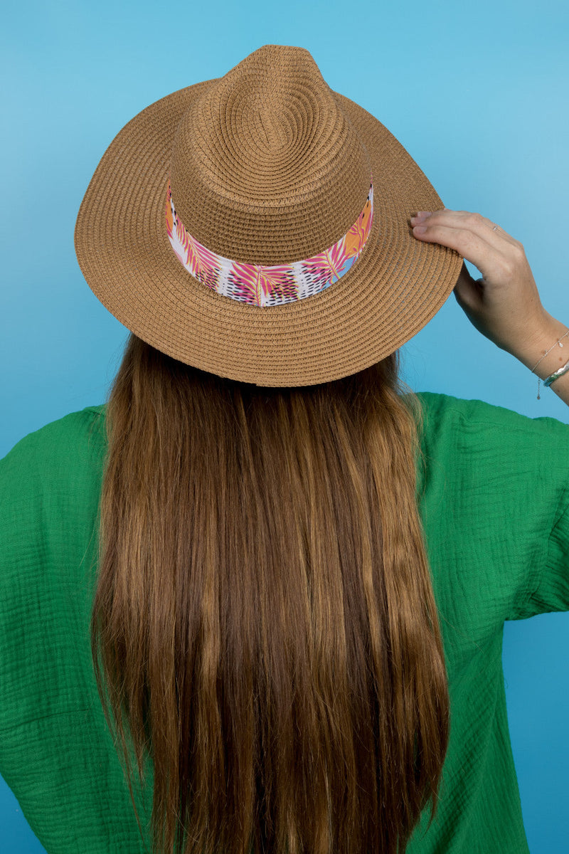 Fedora Sun Hat - Saint Tropez - Abstract Pink Palm Leaves