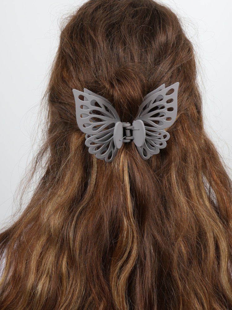 Claw Clip - Small Double Butterfly - Grey