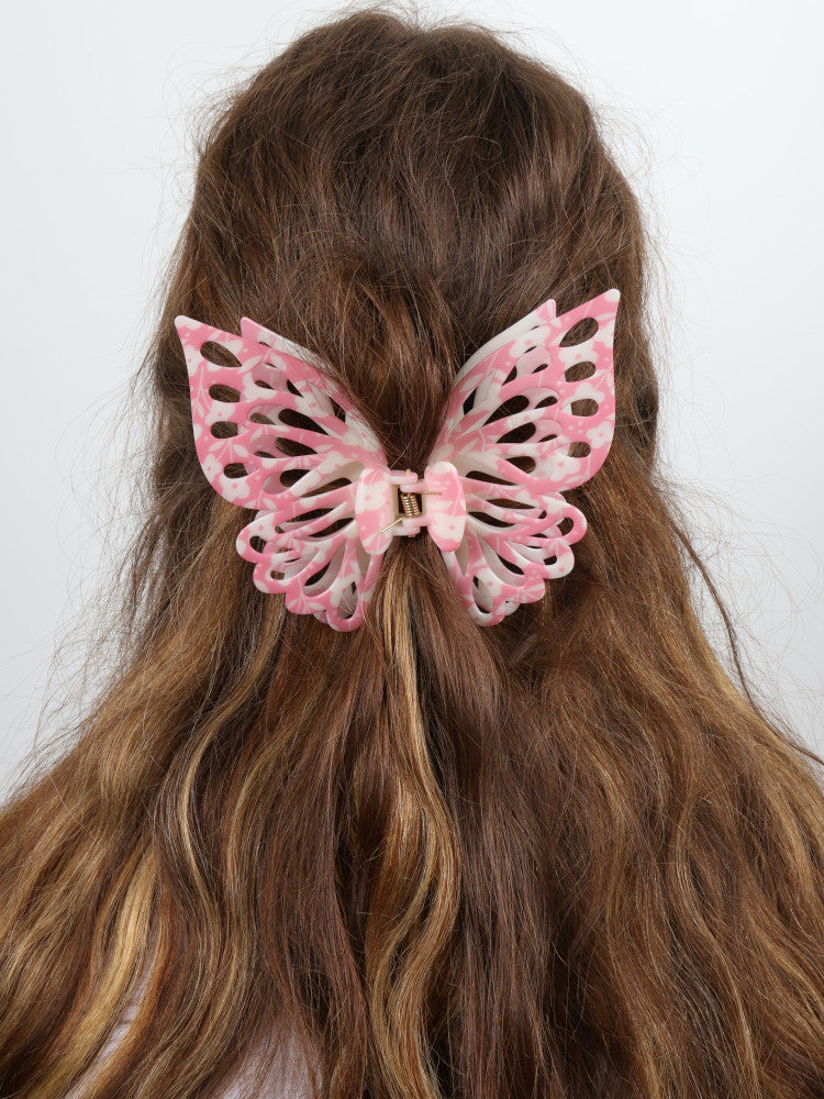 Claw Clip - Jumbo Double Butterfly - Pink Floral