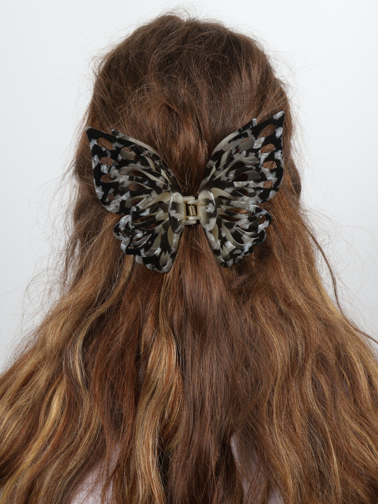 Claw Clip - Jumbo Double Butterfly - Black Marble
