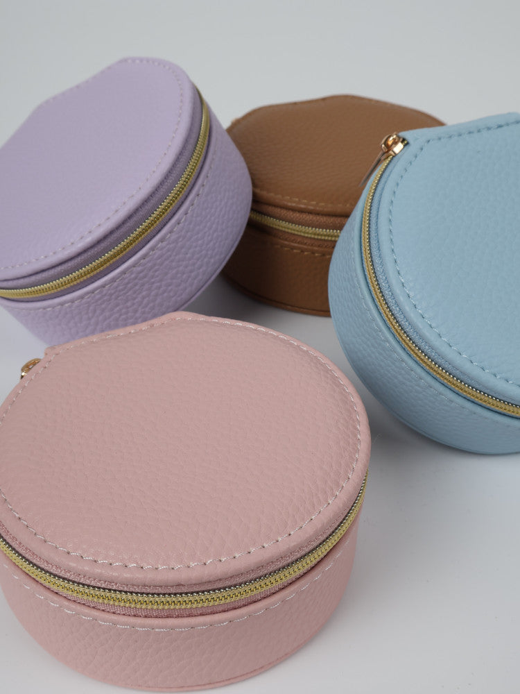 Vegan PU Leather Jewellery Box - Round - Light Blue - Small