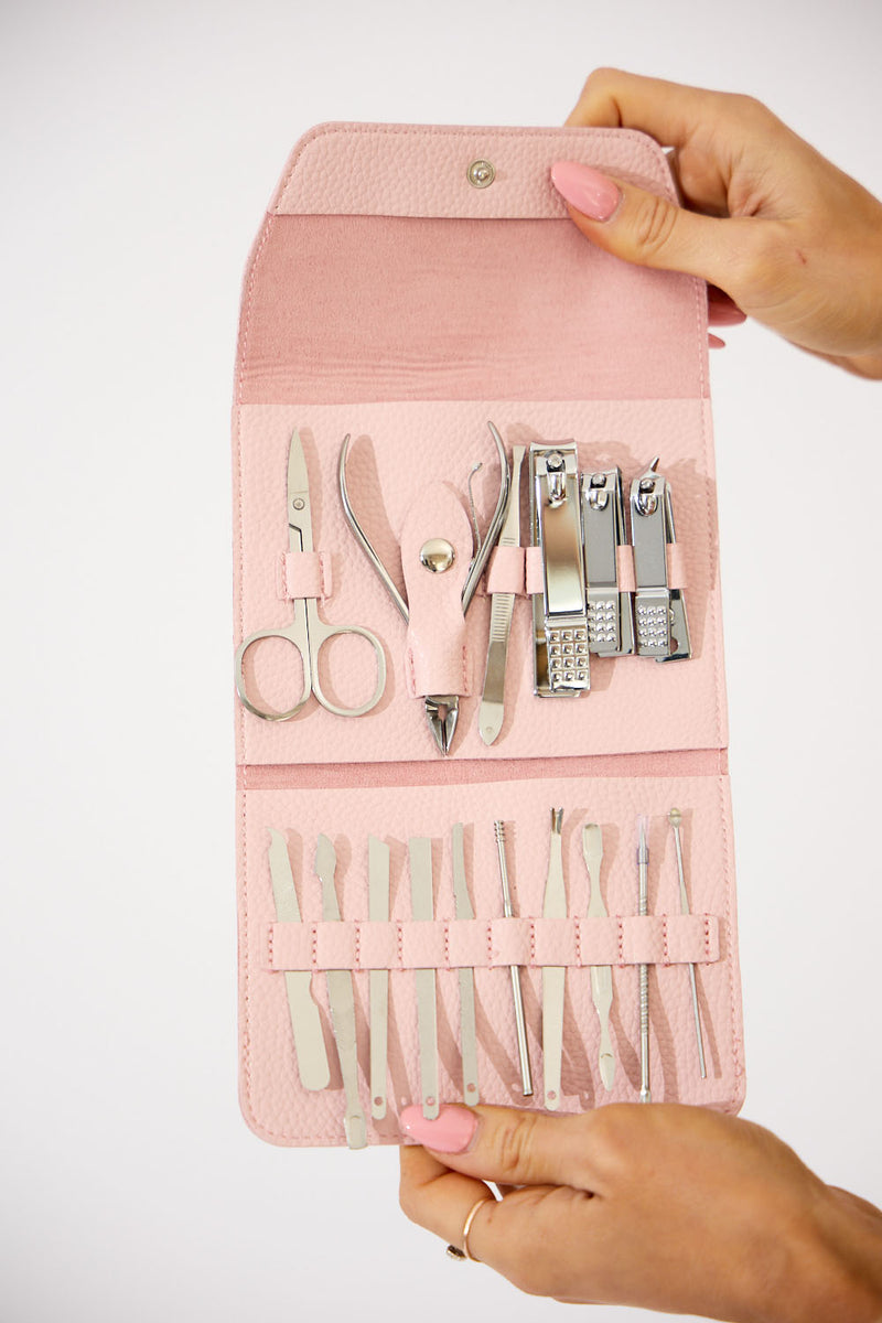 Vegan PU Leather Manicure Set - Light Pink