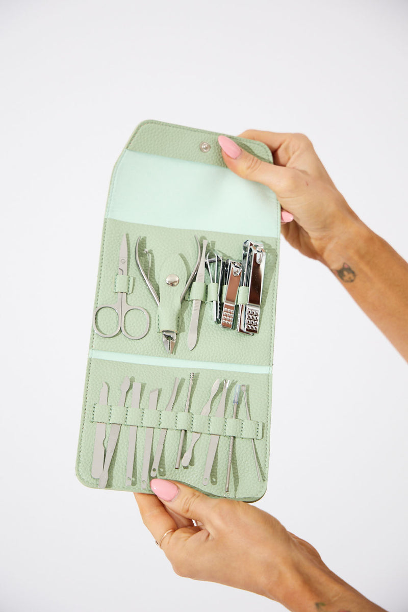 Vegan PU Leather Manicure Set - Light Green