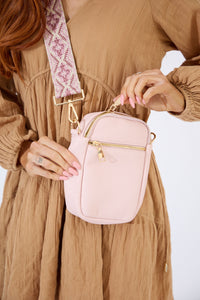 Vegan PU Leather Palm Springs Phone Bag - Light Pink